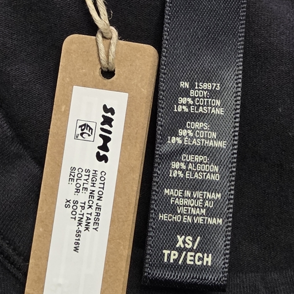 Skims Cotton Jersey High Neck Tank Top Shirt Soot Black XSmall NWT - Picture 3 of 3